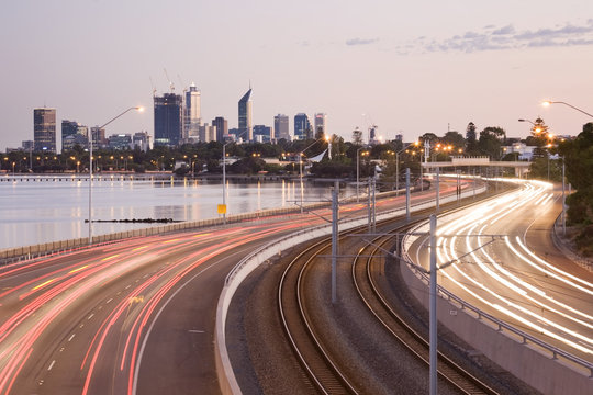 The Freeway Leading In To Perth City, Western Australia.