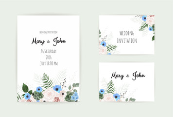 Fototapeta na wymiar Vector invitation with handmade floral elements. Wedding invitation cards with floral elements