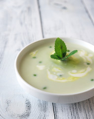 Portion of pea cream soup