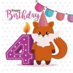 happy birthday card with fox vector illustration design