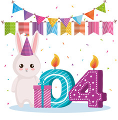 happy birthday card with rabbit vector illustration design