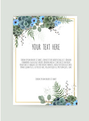 Vector floral design card. Greeting, postcard wedding invite template. Elegant frame with rose and anemone