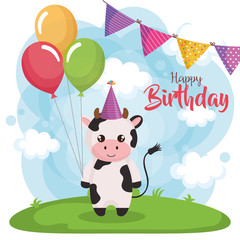 Obraz na płótnie Canvas happy birthday card with cow vector illustration design