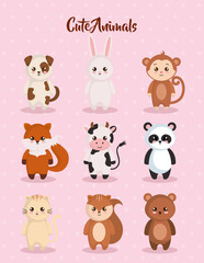 cute set animals characters vector illustration design