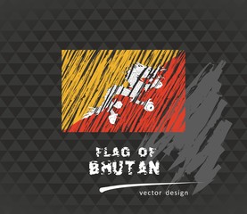Bhutan flag, vector sketch hand drawn illustration on dark grunge background