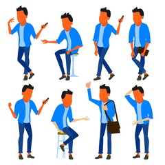 Man Set Vector. Modern Gradient Colors. People Different Poses. Business Character. Office Person. Isolated Flat Illustration