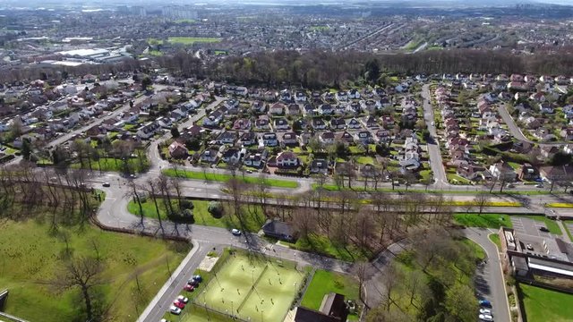 Aerial footage over Bearsden to the City of Glasgow.