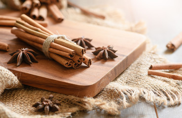 Cinnamon sticks and star anise spice