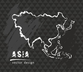 Asia map, vector pen drawing on black background
