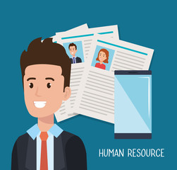 man with smartphone human resources vector illustration design