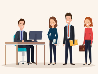 Obraz premium resources human office company scene with businesspeople vector illustration