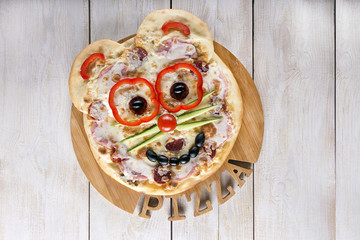 Smiley Faced Pizza.Baby menu.Top view.