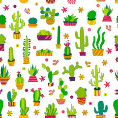 Vector Seamless Pattern with Cactus