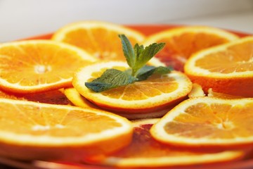 Fototapeta na wymiar Orange slices with mint leaves