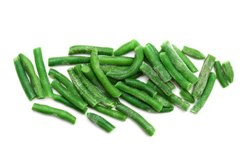 Frozen pods of beans isolated on white background, vegetarianism