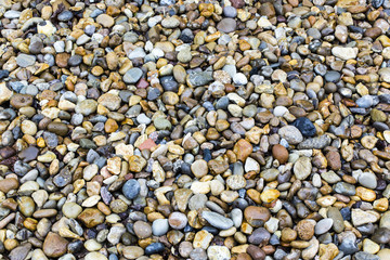 Wet pebbles at a river basin