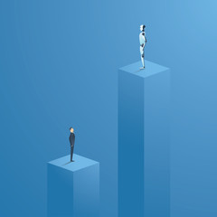 Technology vector concept of artificial intelligence compared to humans. AI superior to human worker.