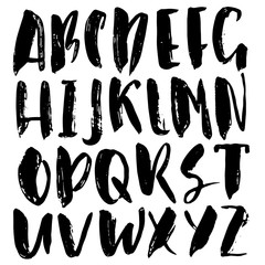 Handdrawn dry brush font. Modern brush lettering. Grunge style alphabet. Vector illustration.