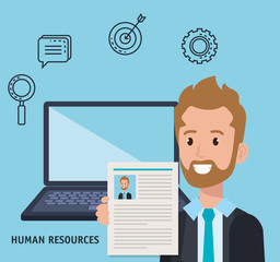 businessman with human resources set icons vector illustration design