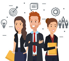 businesspeople with human resources set icons vector illustration design