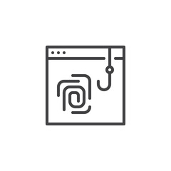 Fingerprint Scan phishing outline icon. linear style sign for mobile concept and web design. Hacked Biometric Authorization simple line vector icon. Symbol, logo illustration. Pixel perfect vector