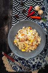 Cantonese fried basmati rice with ham and eggs