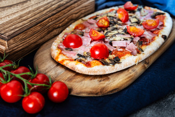 Pizza with Ham and Mushrooms