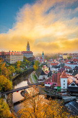 Historic town of Cesky Krumlov at sunrise, Bohemia, Czech Republic