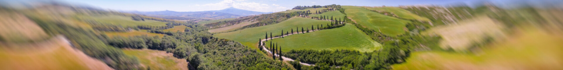 Amazing panoramic aerial view of Tuscany hills in spring season - Italy