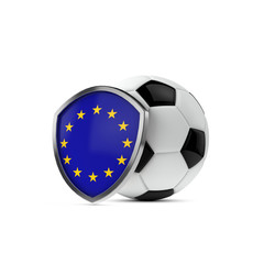 European Union flag shield with a soccer ball. 3D Rendering