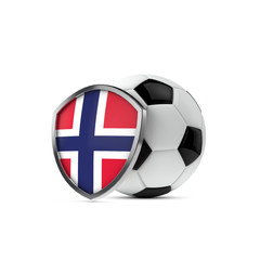 Norway national flag shield with a soccer ball. 3D Rendering
