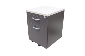 file cabinet with open drawer in the office isolated with white background.