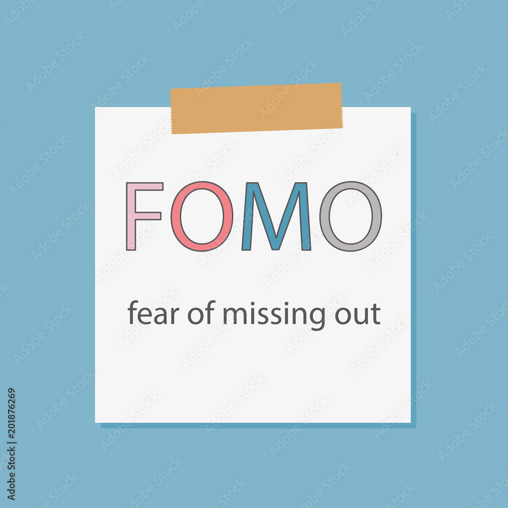 Aufkleber fomo fear of missing out written in a notebook paper- vector illustration