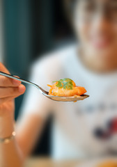 women is eating foods