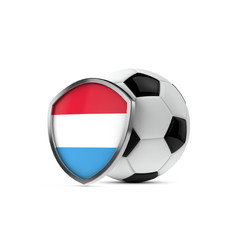 Luxembourg national flag shield with a soccer ball. 3D Rendering