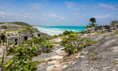 Mayan Ruins of Tulum along beautiful ocean, Mexico