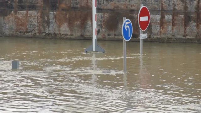 Seine river in flood in Paris, France