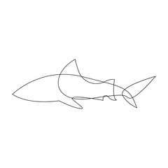 Shark. One line fish design silhouette. Logo design. Hand drawn minimalism style vector illustration.