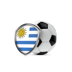 Obraz premium Uruguay national flag shield with a soccer ball. 3D Rendering