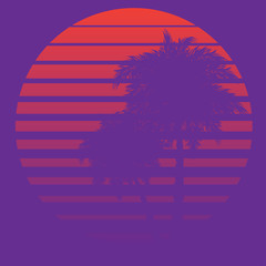 Retro striped sun and palm