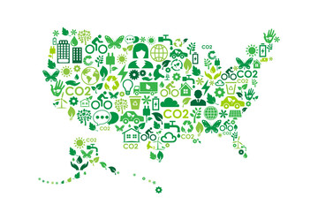 Fototapeta premium USA map environmental protection green concept icons