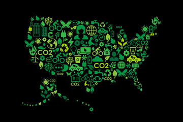 USA map environmental protection green concept icons