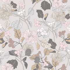 Monochrome Retro Botanical Seamless Vintage Flower Pattern Vector Background Textile Art