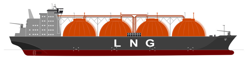 Silhouette of a huge ocean tanker for liquefied gas. Traced details.