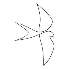 One line swallow or martlet design silhouette.Hand drawn minimalism style vector illustration