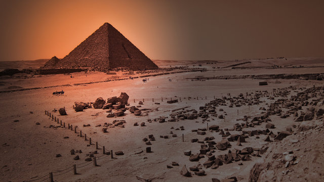 Los piramides de Giza El Kairo en fotografia infrared