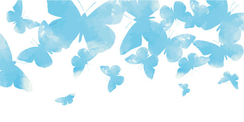 Background with watercolor butterflies blue