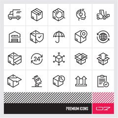 Parcel delivery. Shipping and Logistic line vector icons set. Delivery Related Vector Line Icons.