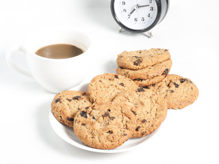 Chocolate chip cookie on white background