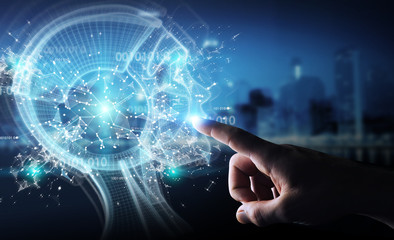 Businessman using digital artificial intelligence interface 3D rendering